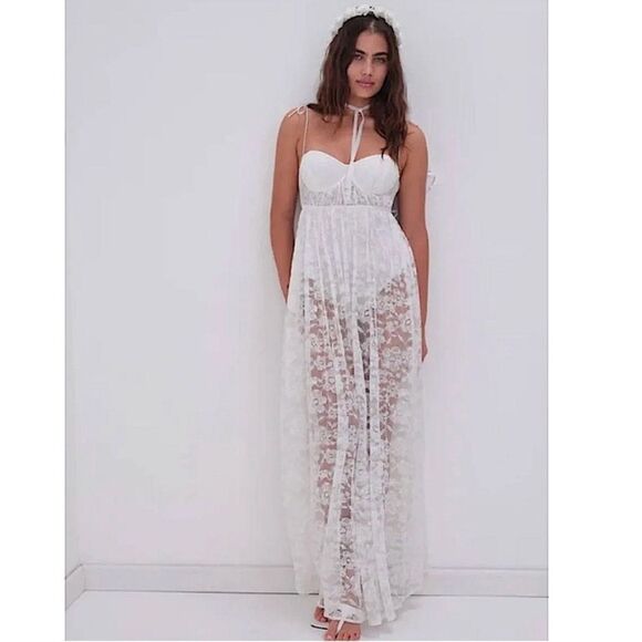 For Love And Lemons Dresses & Skirts - For Love & Lemons Lorena Lace Sheer Maxi Dress